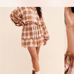 Free people Brown, Orange and Cream V-Neck Dolman Sleeve Dress